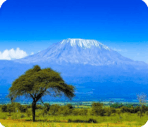 Mount Kilimanjaro rising above the Tanzanian landscape
